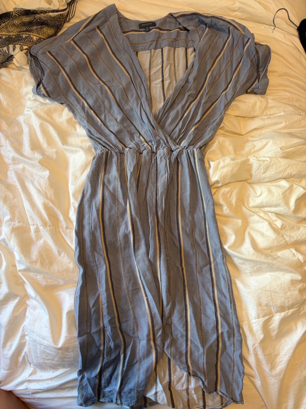 Light Blue Striped V-Neck Women's Dress - Size XS